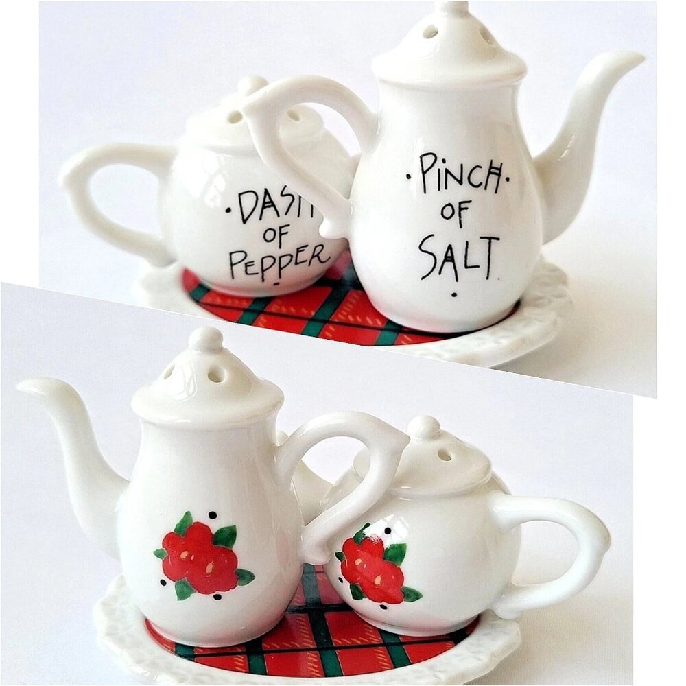 Miniature Porcelain Salt & Pepper Shakers Painted Double Sided Decorative Roses